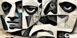 © DELstudio - Generative AI, Faces collage abstract black and white background, wallpaper illustration, dramatic mood