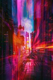 Fototapeta Nowy Jork - A city street illuminated at night. Perfect for urban backgrounds