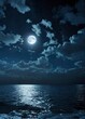 As dusk arrives, the moon illuminates a reflective prospect of an uninterrupted obsidian firmament soaring above mute oceanic plains.