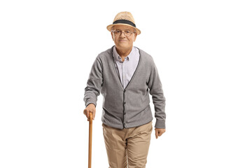 Sticker - Elderly gentleman with a cane walking and smiling