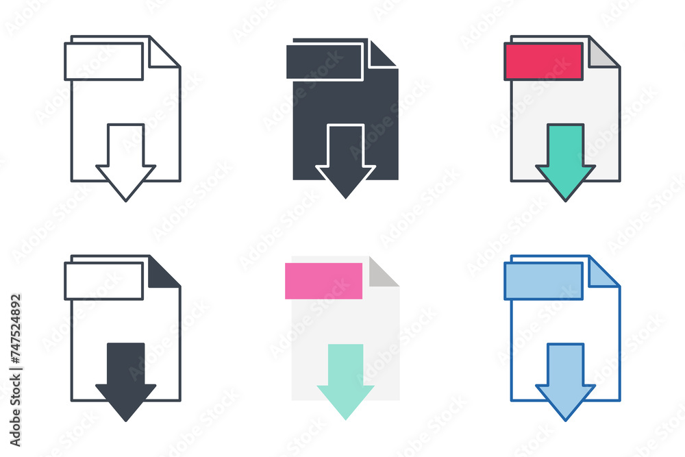 PDF icon collection with different styles. Download pdf file button ...