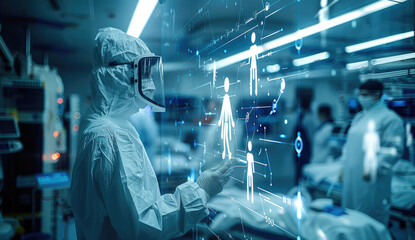 Poster - Digital healthcare and network, Digital healthcare and network connection on hologram virtual interface. electronic medical record on digital interface. Generative AI.