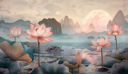 Wall Mural - lotus in the style of muted tones Generative AI