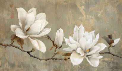 Wall Mural - white flowers on a beige area Generative AI