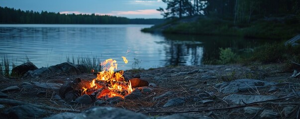 Poster - traditional finnish kokko - fire at midsumme