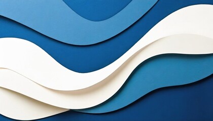 Wall Mural - Abstract paper art with blue and white waves creating a dynamic and flowing design.