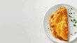 a chicken and cheese omelette on a white background, designed with ample empty space perfect for text placement.