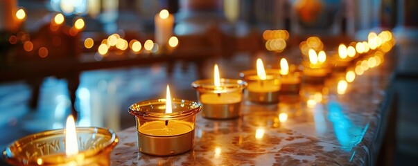 Wall Mural - Candles in a Christian Orthodox church background