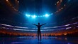 © Steven - silhouette of person performing on large stage with bright blue lights talented performer