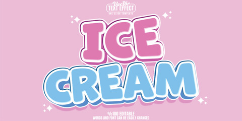 Wall Mural - ice cream editable text effect, customizable sweet and waffle 3d font style