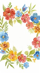 Wall Mural - Watercolor illustration of a frame of summer flowers, inside there is space for text, copy space, summer background