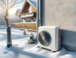 Pompa ciepła przy domu jednorodzinnym zimą