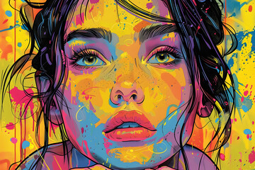 Wall Mural - Expressive and Funny Young Woman. Colorful Illustration