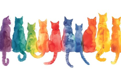 Naklejka na meble colorful rainbow watercolor cats lined up sitting wagging tails 