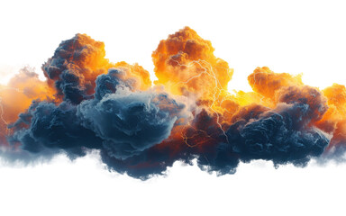 Wall Mural - blue and orange storm clouds with lightnings isolated on transparent background.