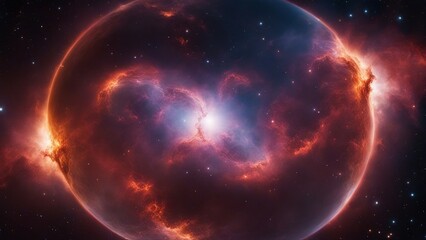 Wall Mural - planet in space a planetary planet with a bright red nebula in the background 