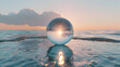 A perfectly round sphere casting a soft reflection on the shimmering surface of the ocean, creating a mesmerizing sight
