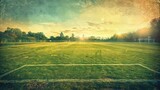 Fototapeta Sport - textured free soccer field in the evening light - center, midfield with the soccer ball