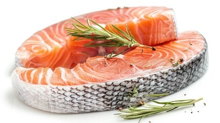 Sticker - salmon, trout, steak, slice of fresh raw fish, isolated on white background