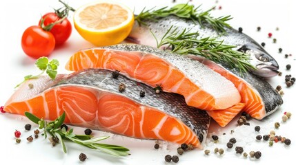 Sticker - salmon, trout, steak, slice of fresh raw fish, isolated on white background