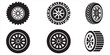 Black Rubber Wheel Tire Set Outline Vector Illustration on white background