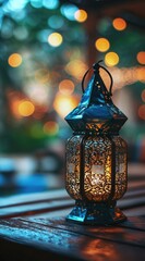 Wall Mural -  In this evocative image, a radiant Ramadan lantern illuminates the surroundings, symbolizing the holy month's spiritual warmth, cultural richness, and festive joy