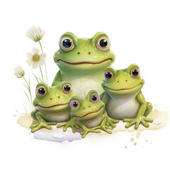 Wall Mural - Illustration of a family of frogs on a white background