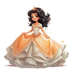 Wall Mural - Illustration of a beautiful princess in a luxurious dress on a white background