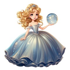 Wall Mural - Illustration of a beautiful princess in a luxurious dress on a white background