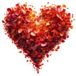 Serce wykonane z czerwonych płatków kwiatów. Kwiaty ułożone w kształt serca, tworząc wyraźny kontrast kolorystyczny