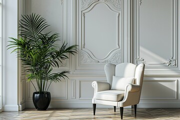 Wall Mural - image of Modern interior design for home, office, interior details, upholstered furniture against the background of a white classic wall