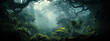 Mystical Rainforest Canopy with Sun Rays