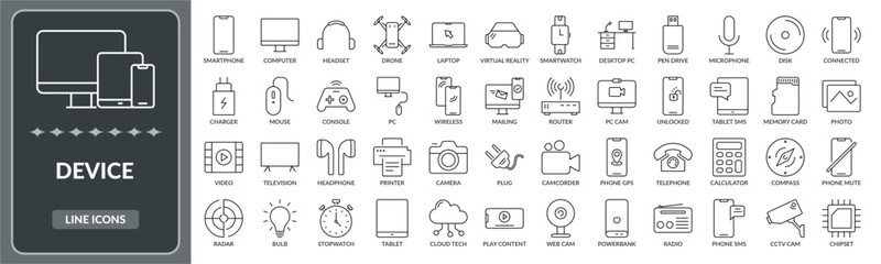 Wall Mural - Set of Web device line icons. Collection of devices icon EPS10 - Stock Vector