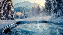 Hot Springs On Ice Snow Mountain Landscape Video Looping Stock Background 