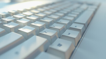 closeup of a white keyboard with on white background, in the style of minimalist photography