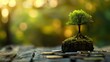© yj - small tree on stack coins on wooden table. nature blurred background. ESG concept. generative AI
