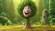 A cute cartoon english yew tree character Ai Generative