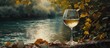 This painting depicts a glass of white wine placed on a ledge, with a serene river in the background. The artist captures the simplicity and elegance of enjoying a glass of wine by the water.