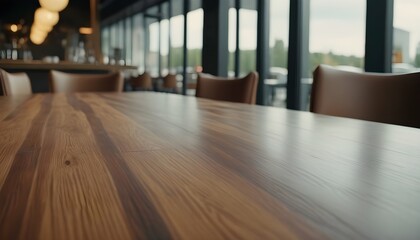 Lofty chill restaurant with wooden table and Depth of field , blurred background	
