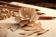 Blüte aus Holz mit Bleistift, Konzept Literatur und Schriftsteller, Erschaffe wundervolles aus Worten