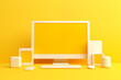 Abstrakter gelber Bildschirm auf gelb und goldenen Grund, Plastischer Minimalismus, Minimalistische Formen des Computer