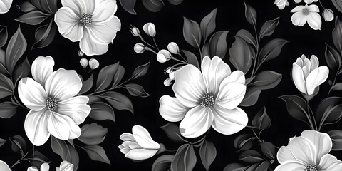 white floral pattern set against a dark background