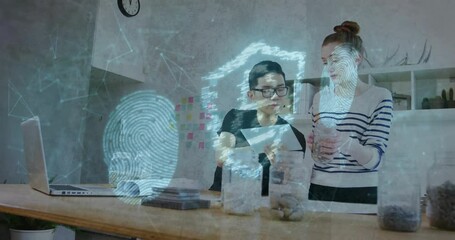 Wall Mural - animation of padlock and data processing over diverse business people in office