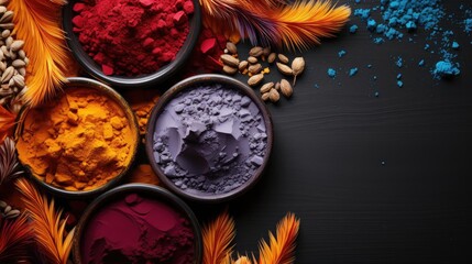 Wall Mural - Top view of Holi powder with various colors for Holi festival background