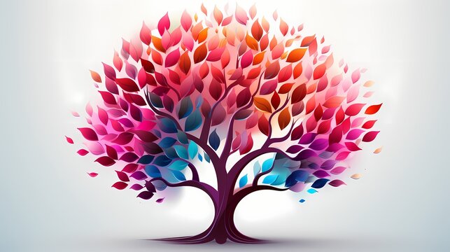 abstract tree with colorful flowers
