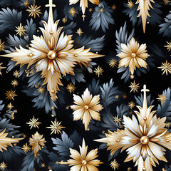 Wall Mural - seamless pattern with flowers on dark background. decor for fabric and textile decoration