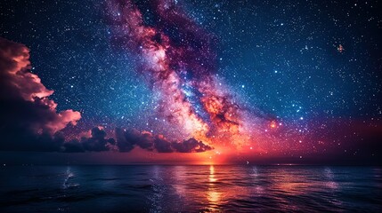 Poster - Beautiful fantasy starry night sky, blue and purple colorful, galaxy and aurora 4k wallpaper