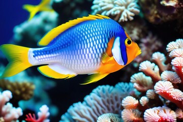 Colorful tropical fish on the background of a coral reef.