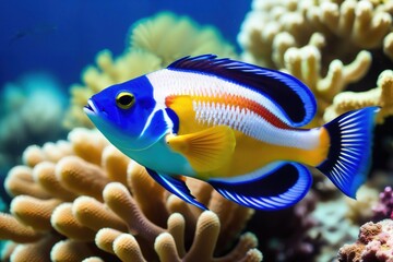 Colorful tropical fish on the background of a coral reef.