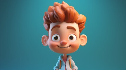 Wall Mural - Cute boy with red hair. 3D illustration. Cartoon character.